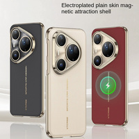 Luxury Leather Gilt Plated Frame with Built-in Magnetic Phone Case For Huawei Pura 80 Ultra Pura 80 Pro + Camera Protect Cover