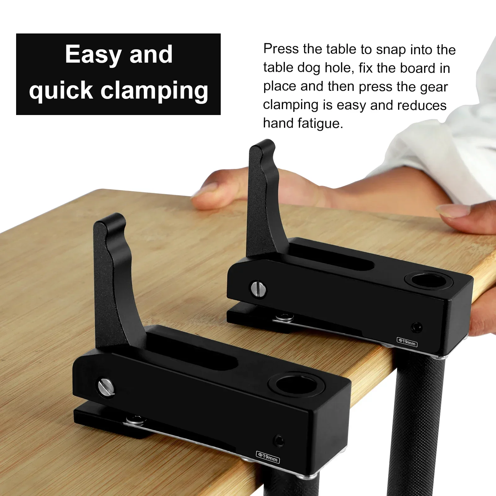 2Pc Bench Clamp 19/20mm Aluminum Alloy Workbench Hole Clamp Set Adjustable Woodworking Table Hold Down Quick Clamp for Workbench