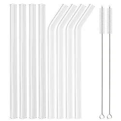 8Pcs Reusable Glass Straw Set High Borosilicate Smoothie Cocktails 12mm Straw Healthy Eco Friendly Drinking Straw Clear Brush