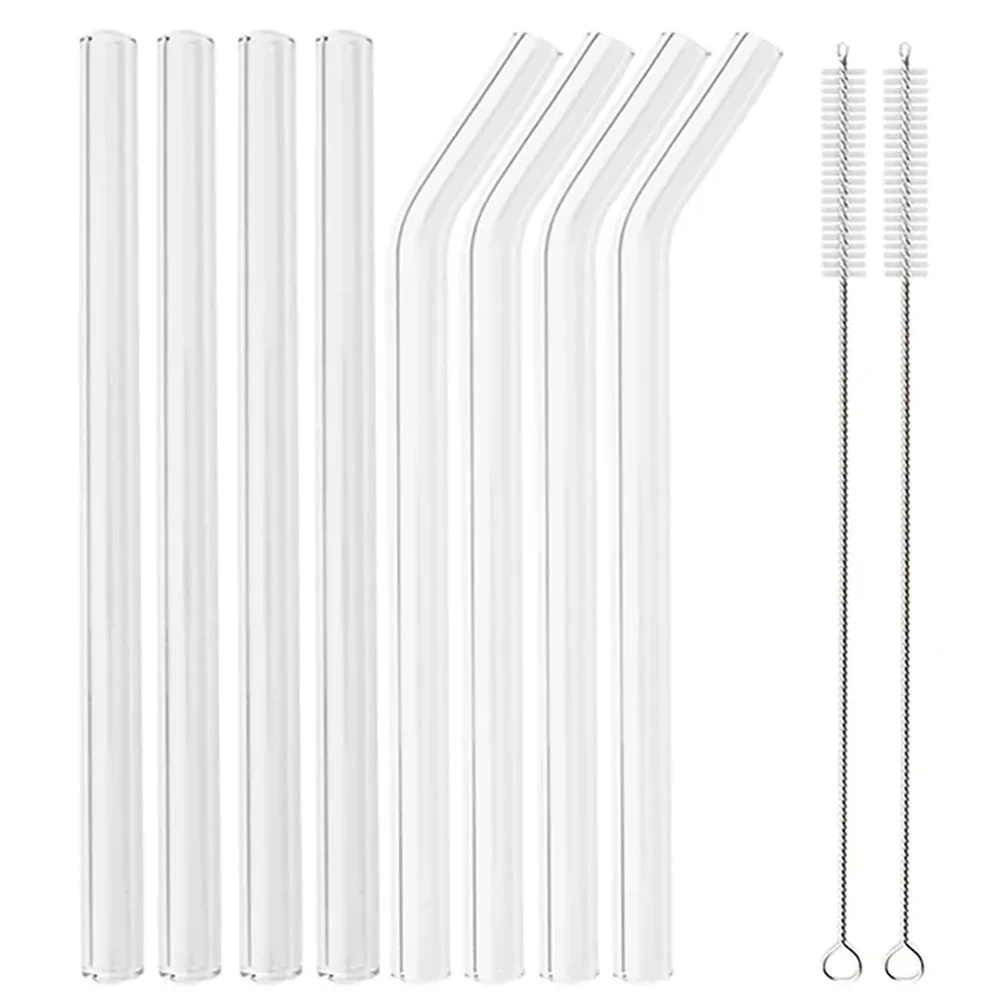 8Pcs Reusable Glass Straw Set High Borosilicate Smoothie Cocktails 12mm Straw Healthy Eco Friendly Drinking Straw Clear Brush