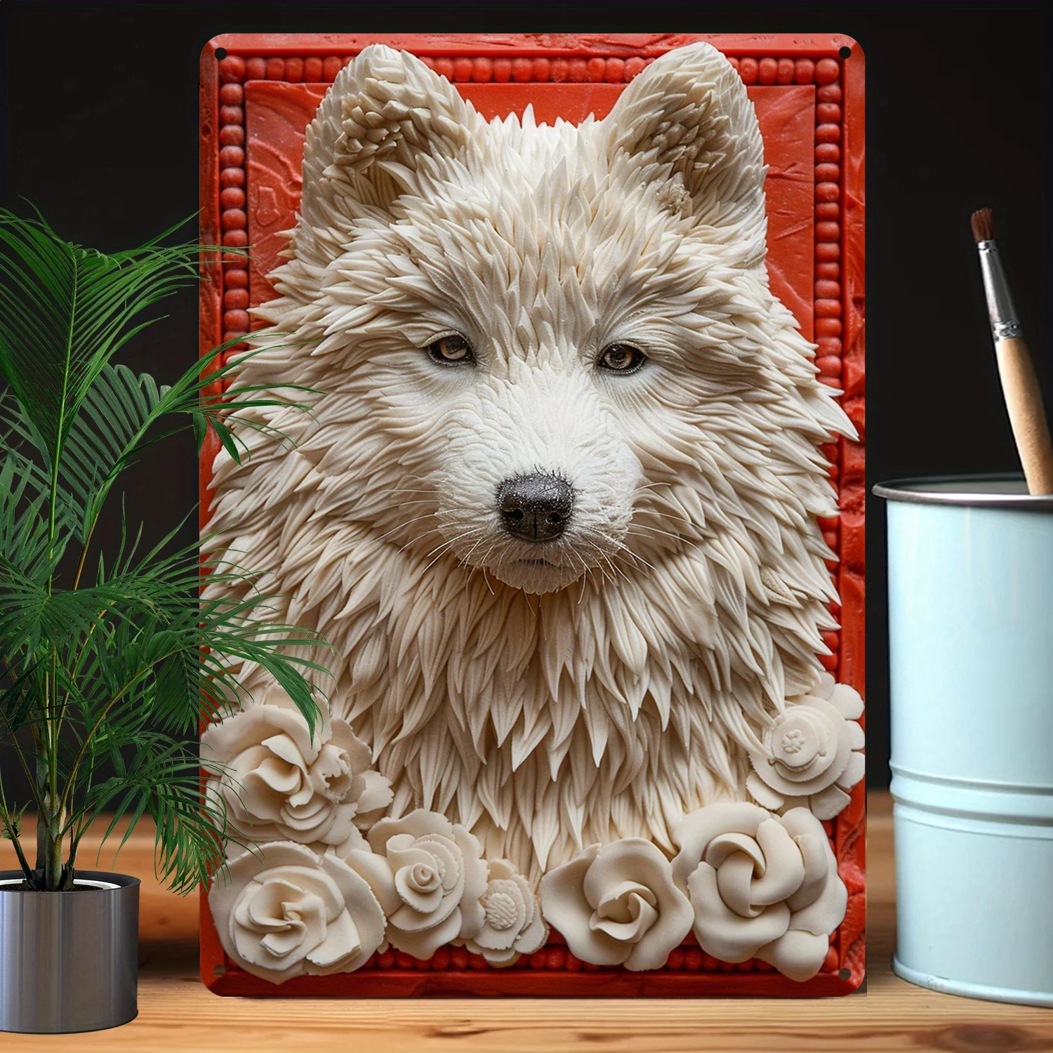 Samoyed Dog Artwork Sign, Decorative Wall Art with High Bend Resistance for Home & Office Decoration - Metal Samoyed Theme Gift