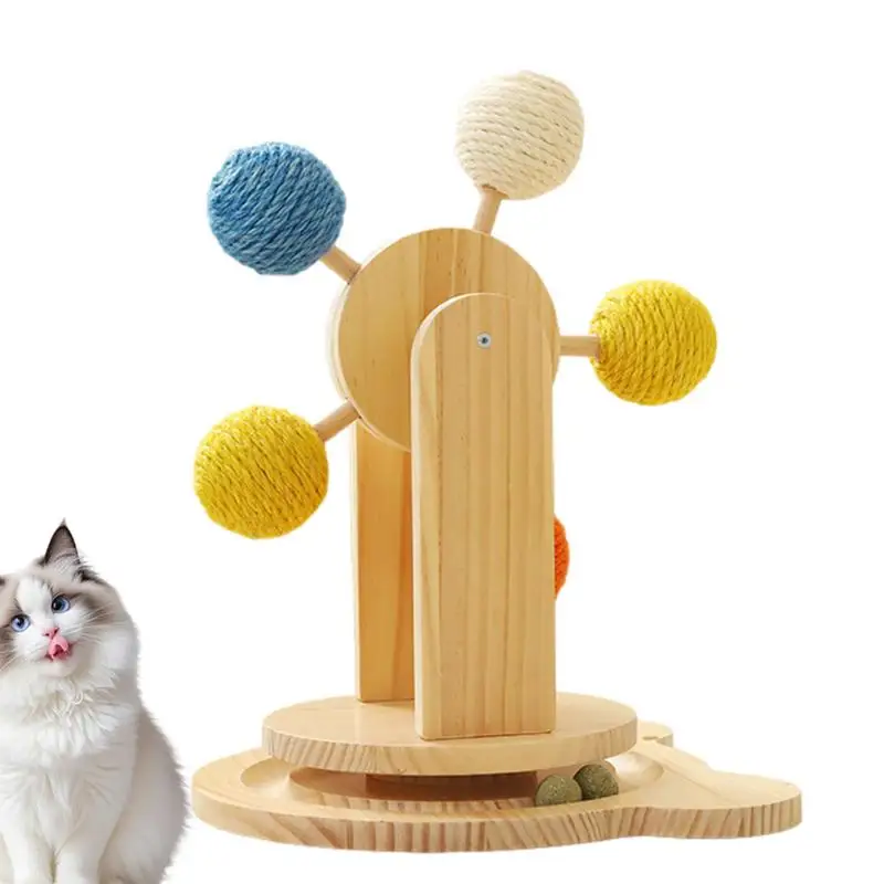 

Cat Scratch Wheel Ball Rotating Interactive Wood Kitten Scratching Post Pet Exercise Catnip Toy Play With 5 Sisal Balls For