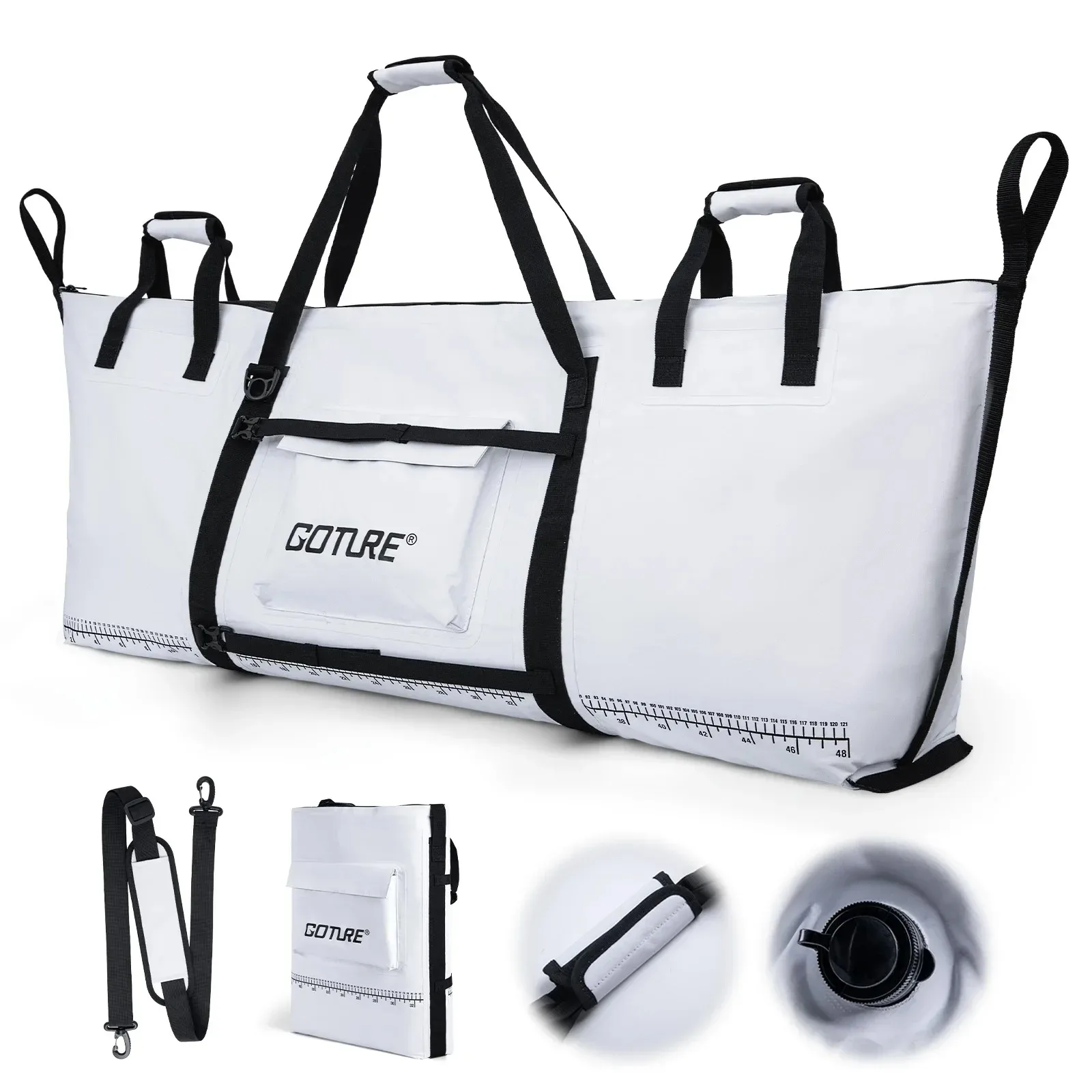 

Goture Insulate Fishing Cooler Bag 152*51*23cm Waterproof 500D PVC Live Fish Fresh Keeping Storage Bag with Measuring Ruler