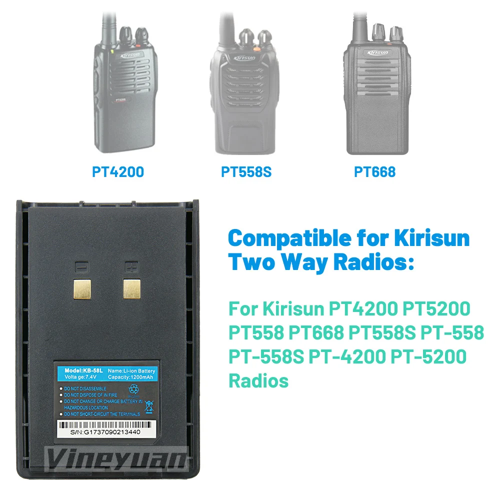 KB-58L 1200mAh Battery for Kirisun PT558 PT558S PT668 PT4200 PT5200 PT-558 PT-558S PT-4200 Two Way Radios Replacement Battery