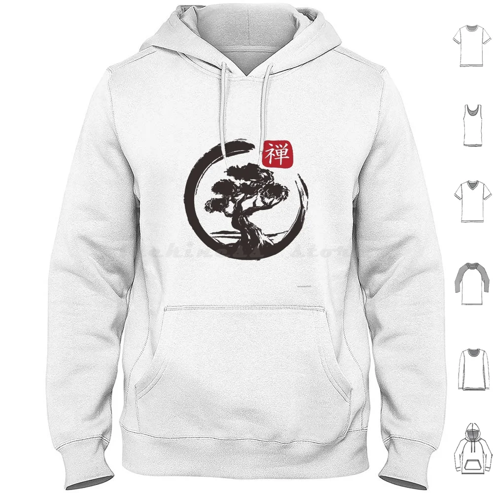 Zen Bonsai Enso Japanese Tree Hoodie Cotton Long Sleeve Japanese Bonsai Tree Zen Bonsai Tree Buddism Budha Circle Enso Circle