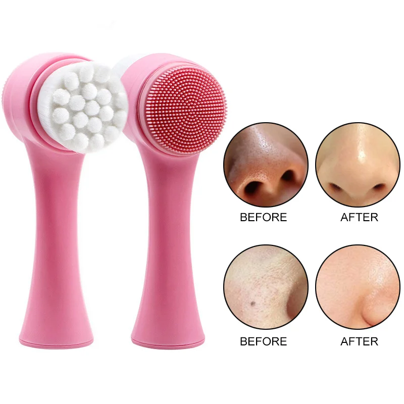 Silicone Face Cleansing Brush Double-Sided Facial Cleanser Blackhead Removal Pore Cleaner Soft Bristles Face Wash Scrub Brush