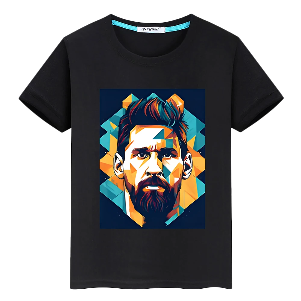 

Football messi avatar print 100%Cotton T-shirt Casual Short Cartoon Tops boy Kawaii anime Tees y2k one piece kids clothes girls