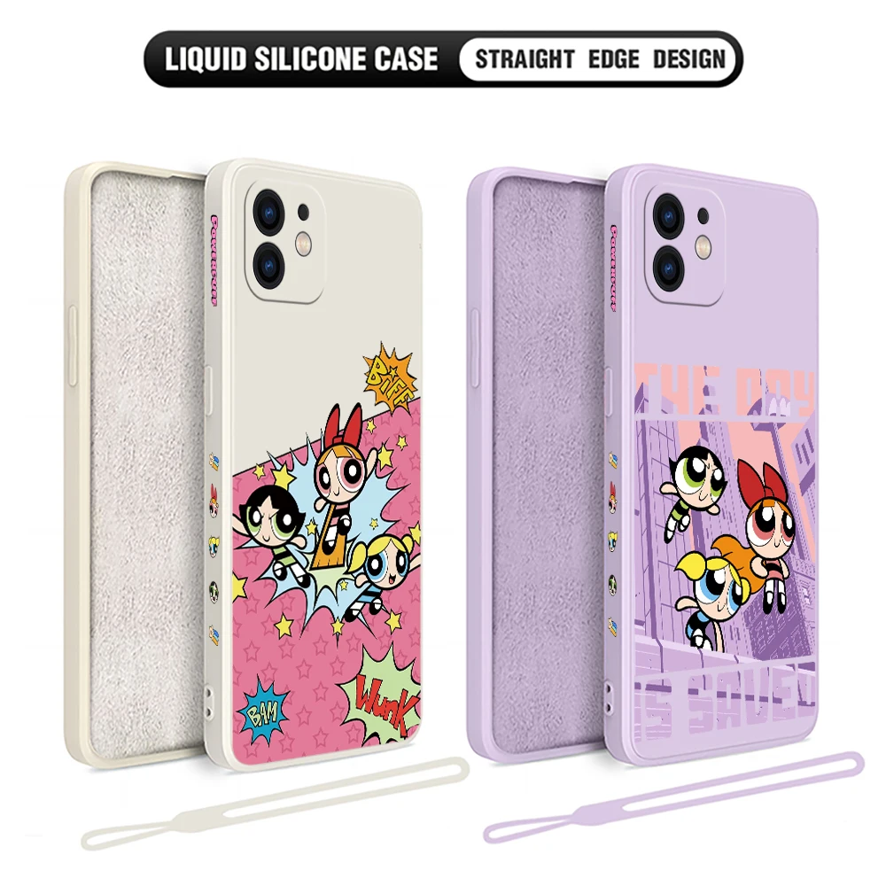 Anime Powerpuffs Girlss Phone Case For VIVO Y20 Y30 Y50 Y33T Y12 Y12S Y15 Y17 Y19 Y21 V23 V23E S9 Pro 5G Cover With Hand Strap