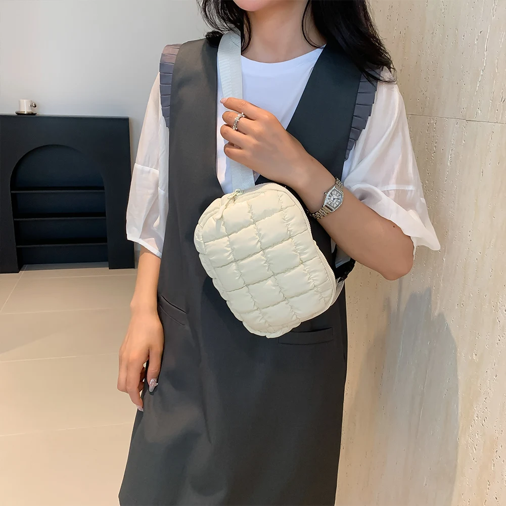 

Женская пышная сумка через плечо с застежкой-молнией и мягкой сумкой-облаком, однотонная стеганая сумка на ремне в клетку, женская дорожная сумка