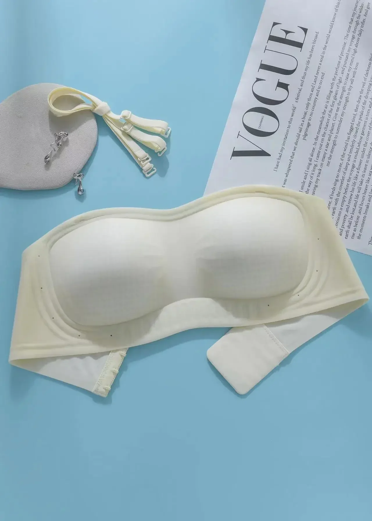 여성용 아이스 실크 끈이 없는 속옷, 미끄럼 방지 튜브 탑, 초박형 보이지 않는 브래지어, 여름용 심리스 모임