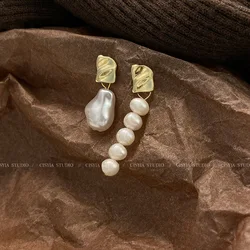 100% Natural Freshwater Pearl 14K Gold Filled Asymmetric Female Tassels Stud Earrings Promotion Jewelry For Women Anti Allergy