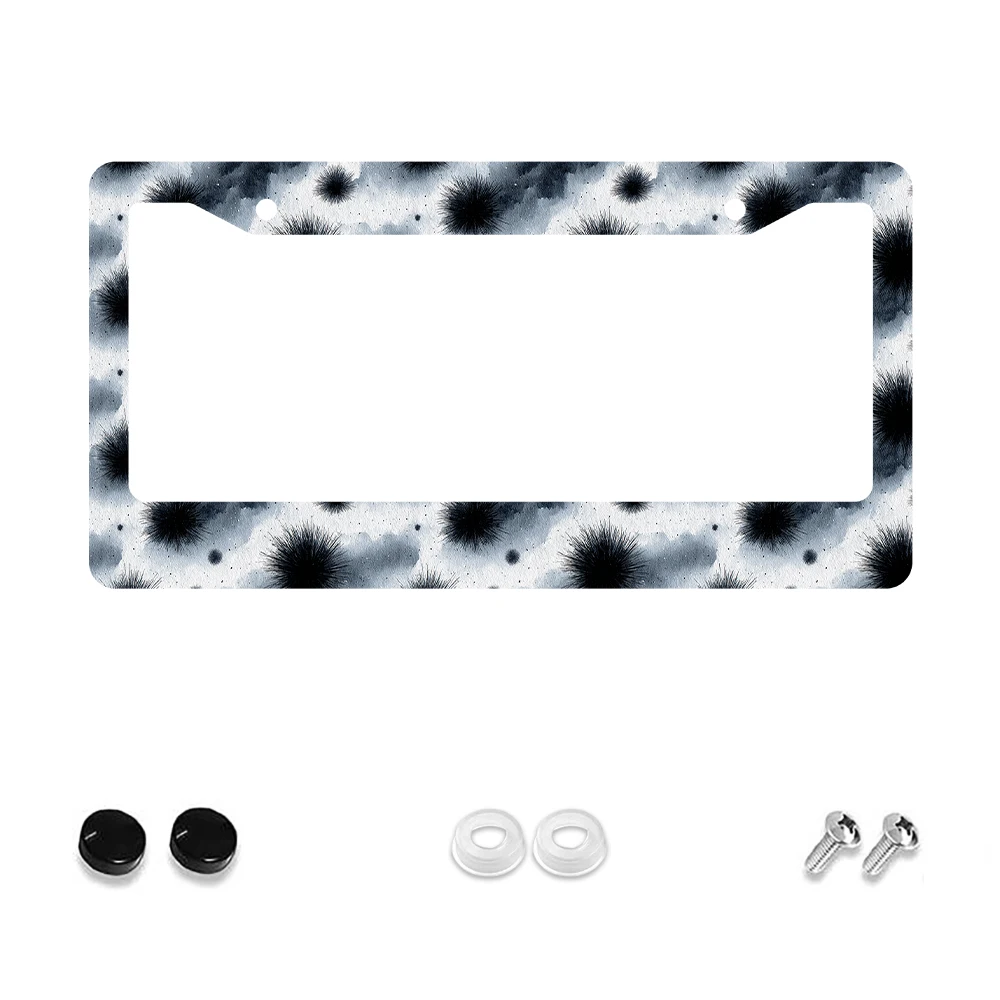 

1pc Black and White Sea Urchin Pattern 2-Hole License Plate Frame, Aluminum Material, 6x12 Inches, with Screw Kit, Retro Novelt
