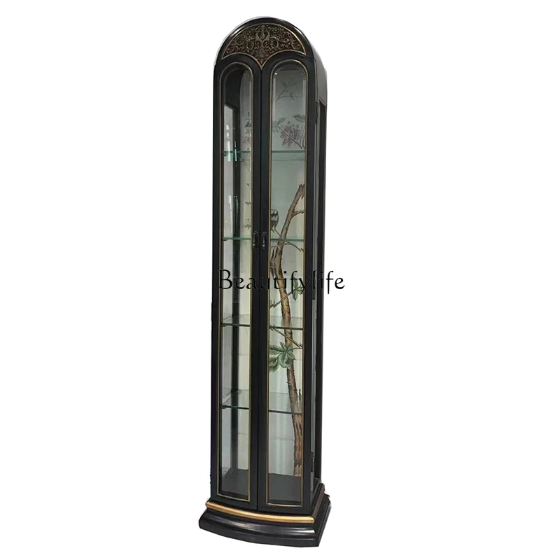 

American glass display cabinet small apartment arched living room European retro painted wall decorative cabinet