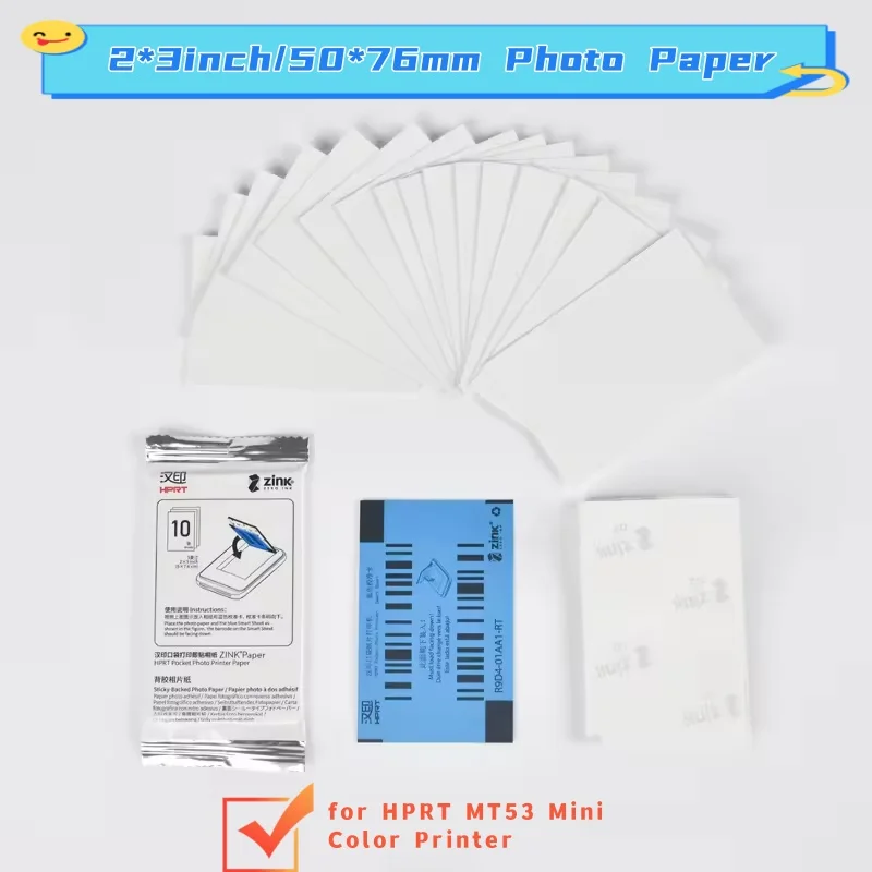 

Zink Sticky Photo Paper for HPRT MT53 Mini Color Printer Adhesive Easy To Peel 2*3inch 50*76mm 10 Sheets Per Package Photo Paper