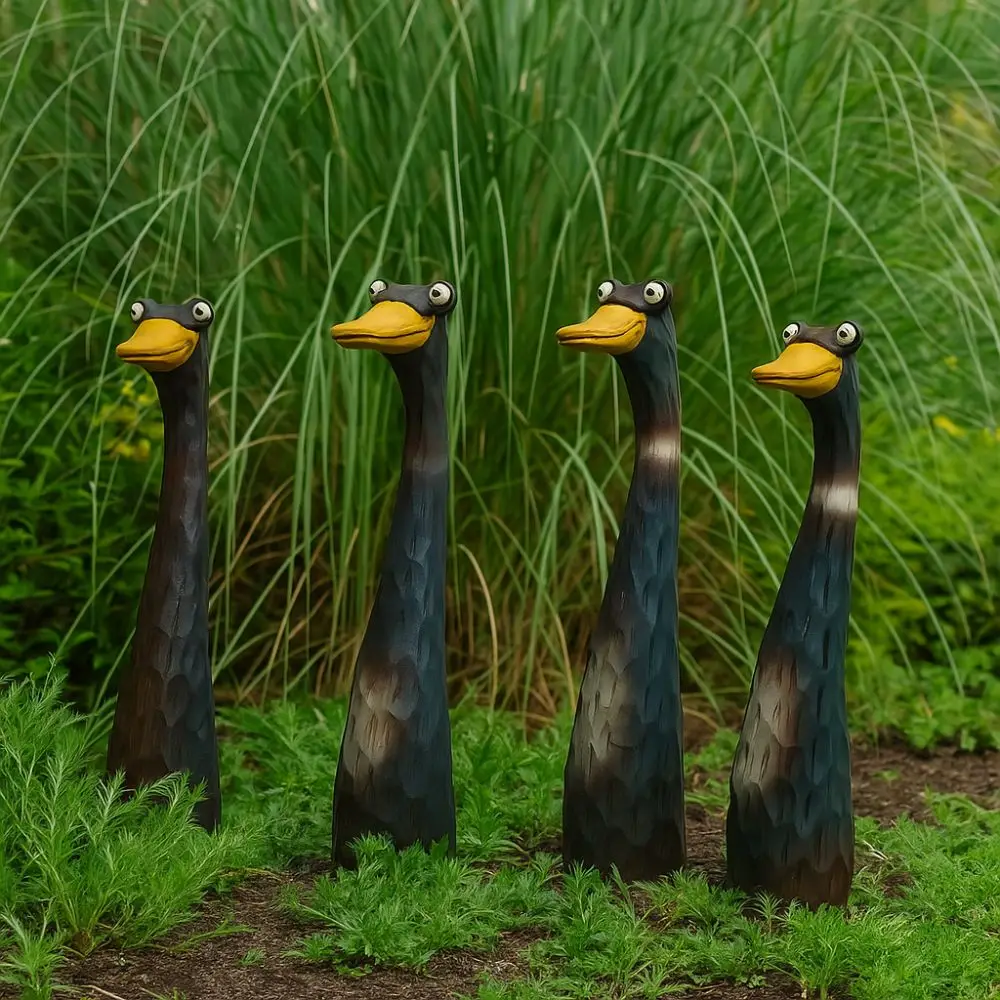 Statue di pollo urlanti artigianali in resina Statue di anatra oca dipinte a mano resistenti alle intemperie Statue di animali divertenti