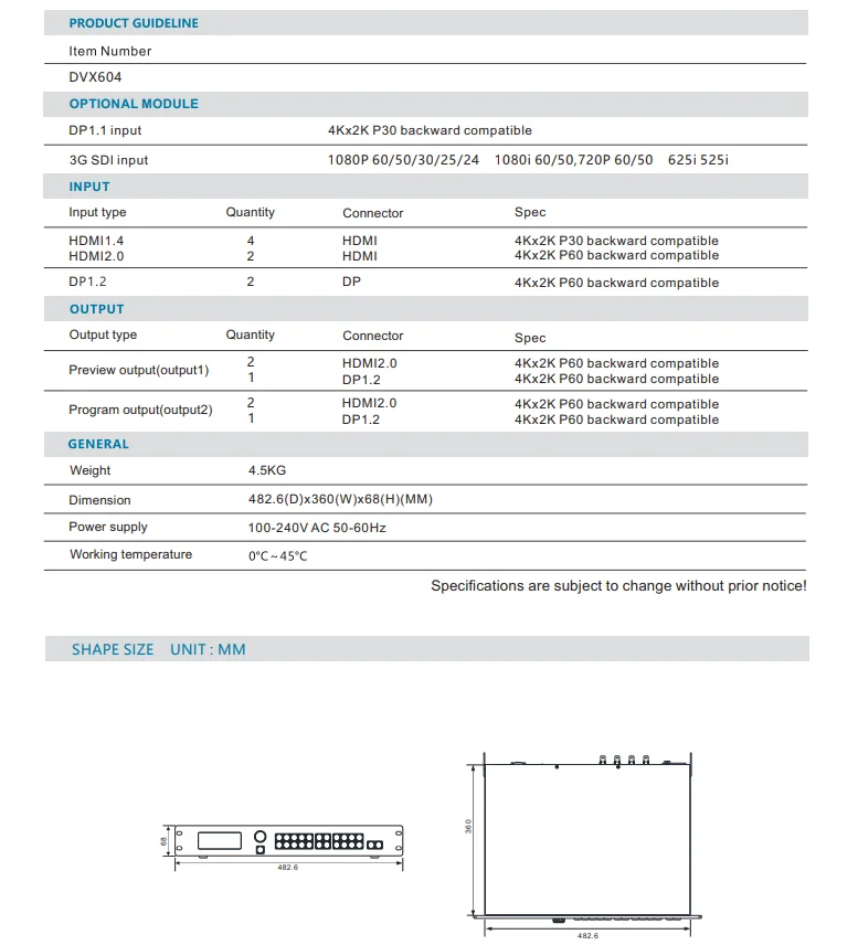 Speedleader-procesador led JSTRON DVX604S con puerto SDI, empalmador sin costuras, puede en lugar de LVP6000S, DVX402S, DVX802S
