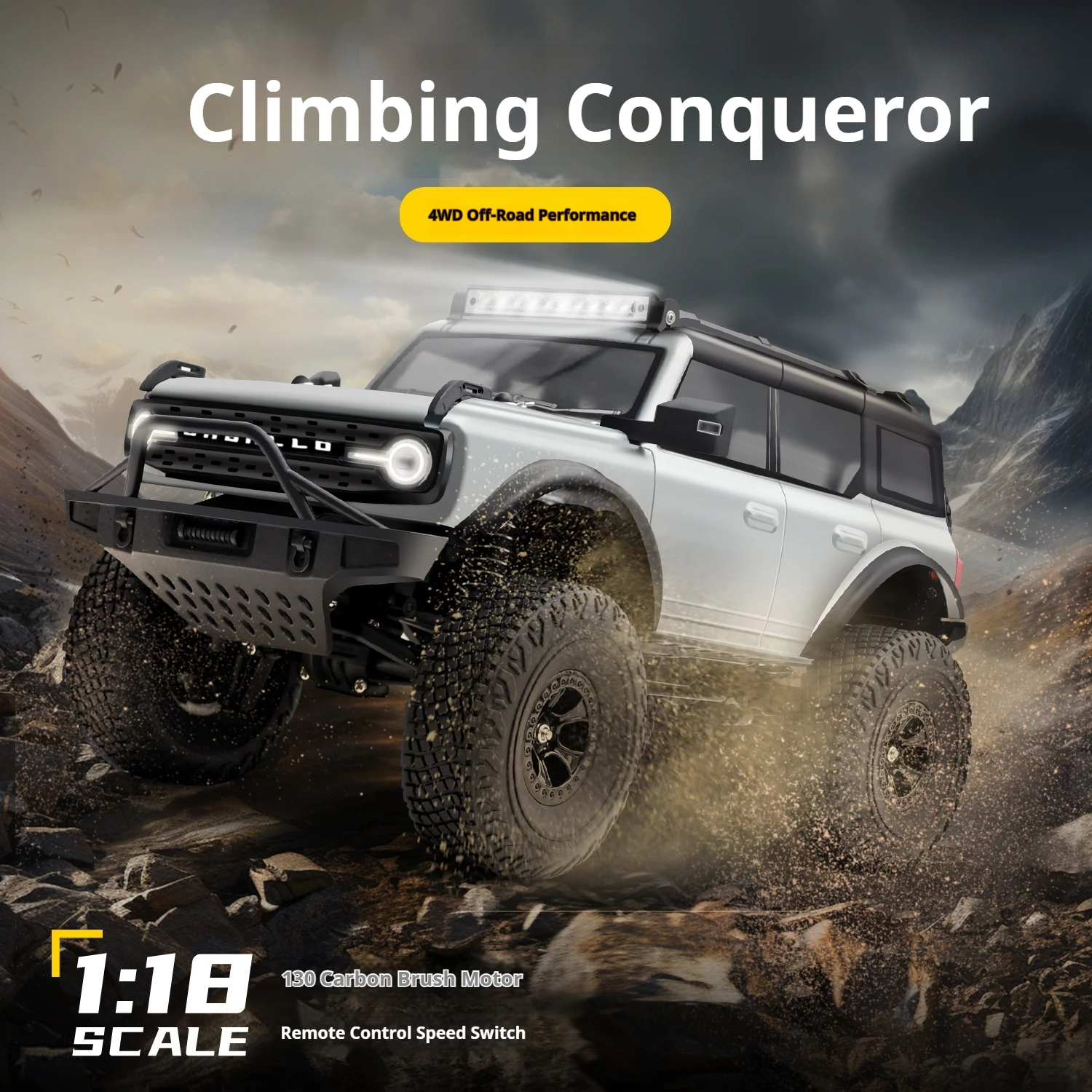 WLtoys WL-184023 1:18 Scale Electric 4WD RC Bronco Crawler Car Off Road 130 Brushed Motor For Kids RC Hobbyists