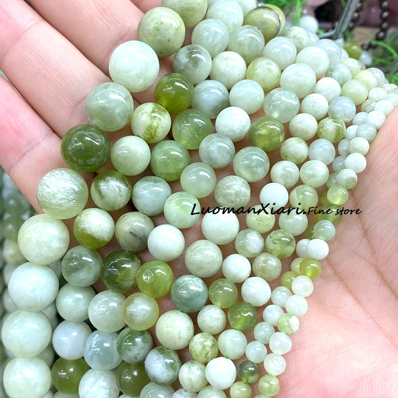 4 6 8 10 12MM Natural Stone AA Milky White Green Peridot Jade Round Spacer Beads for Jewelry Making Diy Bracelets Accessories