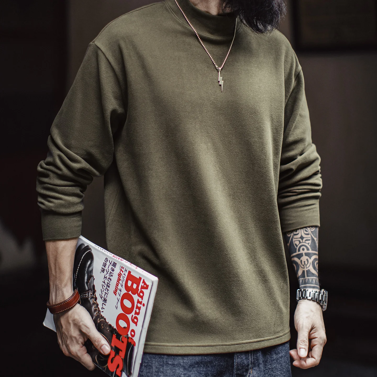 Maden Men's High Neck Warm Long Sleeve T-shirt Antibacterial Thermal Underwear Thickened Fleece Anti-Static Tops for Winter