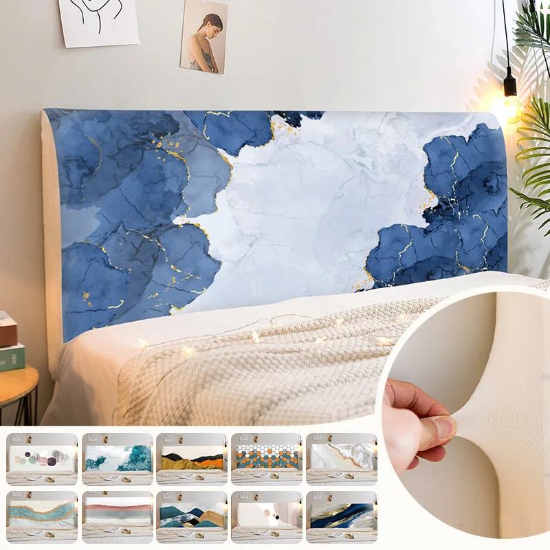 1PC Nordic Marble Geometric Elastic All-inclusive Bed Head Cover Print Cartoon Bedside Back Protection Dustproof Headboard Cover