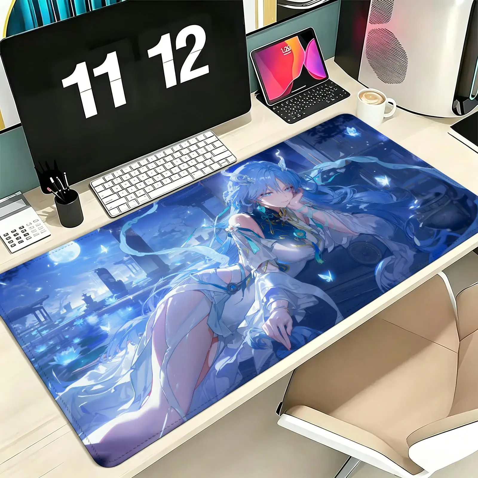 Wuthering Waves Qingxiao Pro E-Sports Gaming Mousepad Extra Large Non-Slip Stitched Edge Keyboard Laptop Desk Mat For PC Gamer