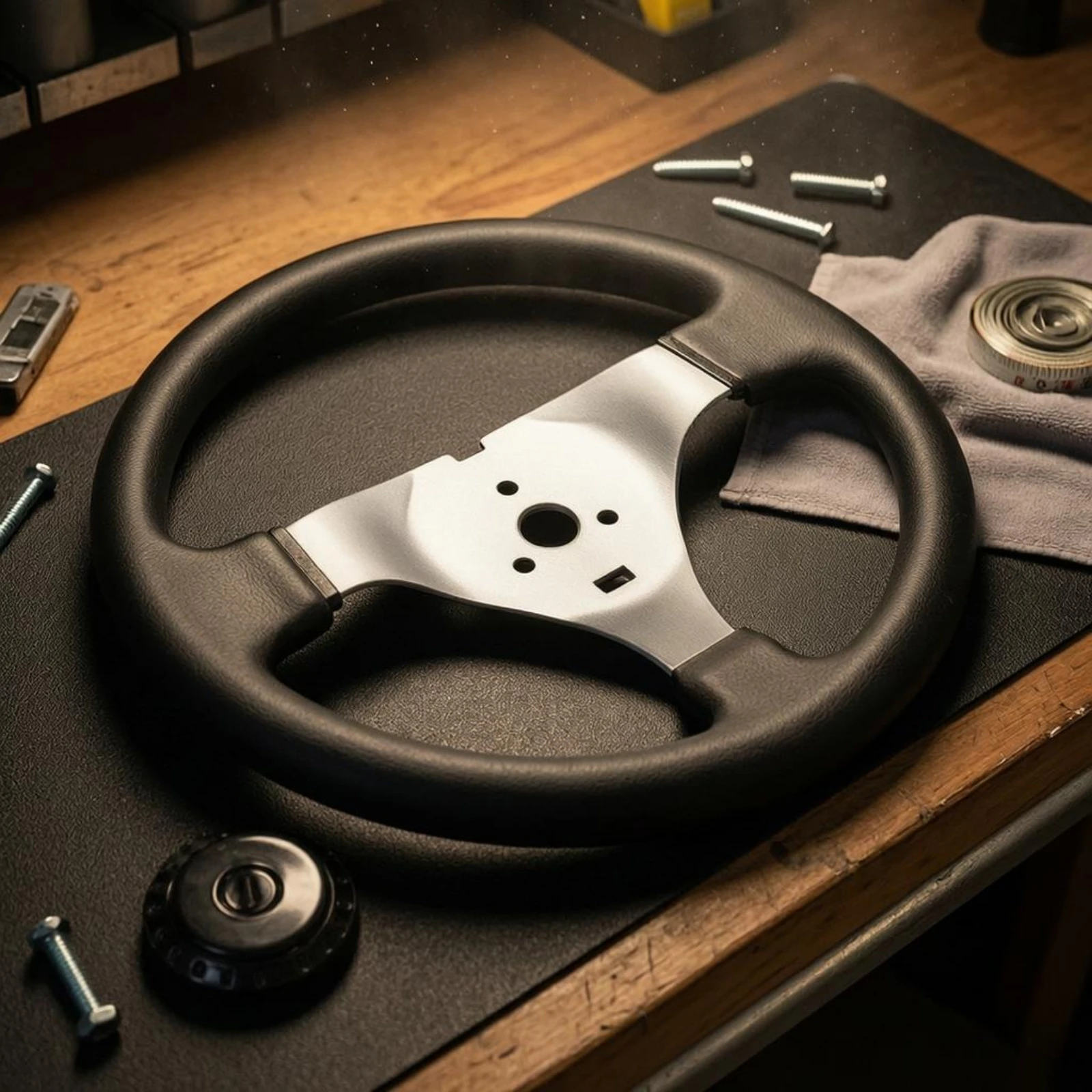 

300 Mm Steering Wheel Silver Center Section Three-Spoke Steering Wheel Vehicle Part Comfortable Grip Long-Lasting for Karting