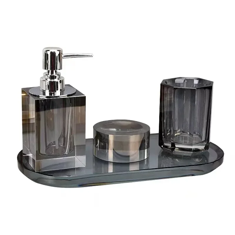 DSA  Light Luxury Crystal Bathroom Four-piece Set Soap Box Body Wash Hand Sanitizer Bottled Jar Bathroom Decoration