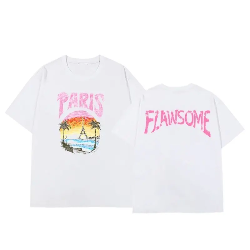 

Модная модная хлопковая футболка с английским закатом, новинка 2025 года, мужская и женская свободная повседневная универсальная хлопковая футболка с короткими рукавами