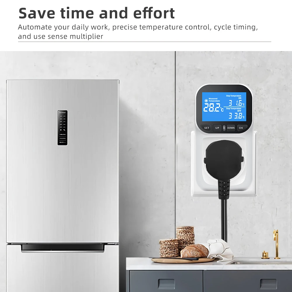 Imagem -04 - Controlador de Temperatura Termostato Digital Sensor de Saída Soquete com Temporizador Aquecimento e Refrigeração Aquicultura 16a 220v
