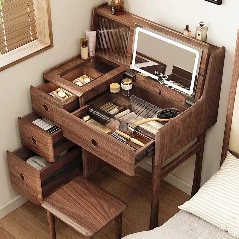 

Туалетный столик из цельного дерева для спальни, прикроватный шкафчик для хранения, интегрированный, в стиле ретро, маленький, класса люкс.