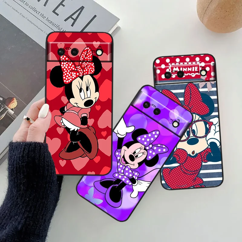 Mickey Minnie Mouse kreskówka dla Google Pixel 8 7A 7 6A 6 5A 5 4 4A XL 5G czarna silikonowa odporna na wstrząsy obudowa etui na telefon