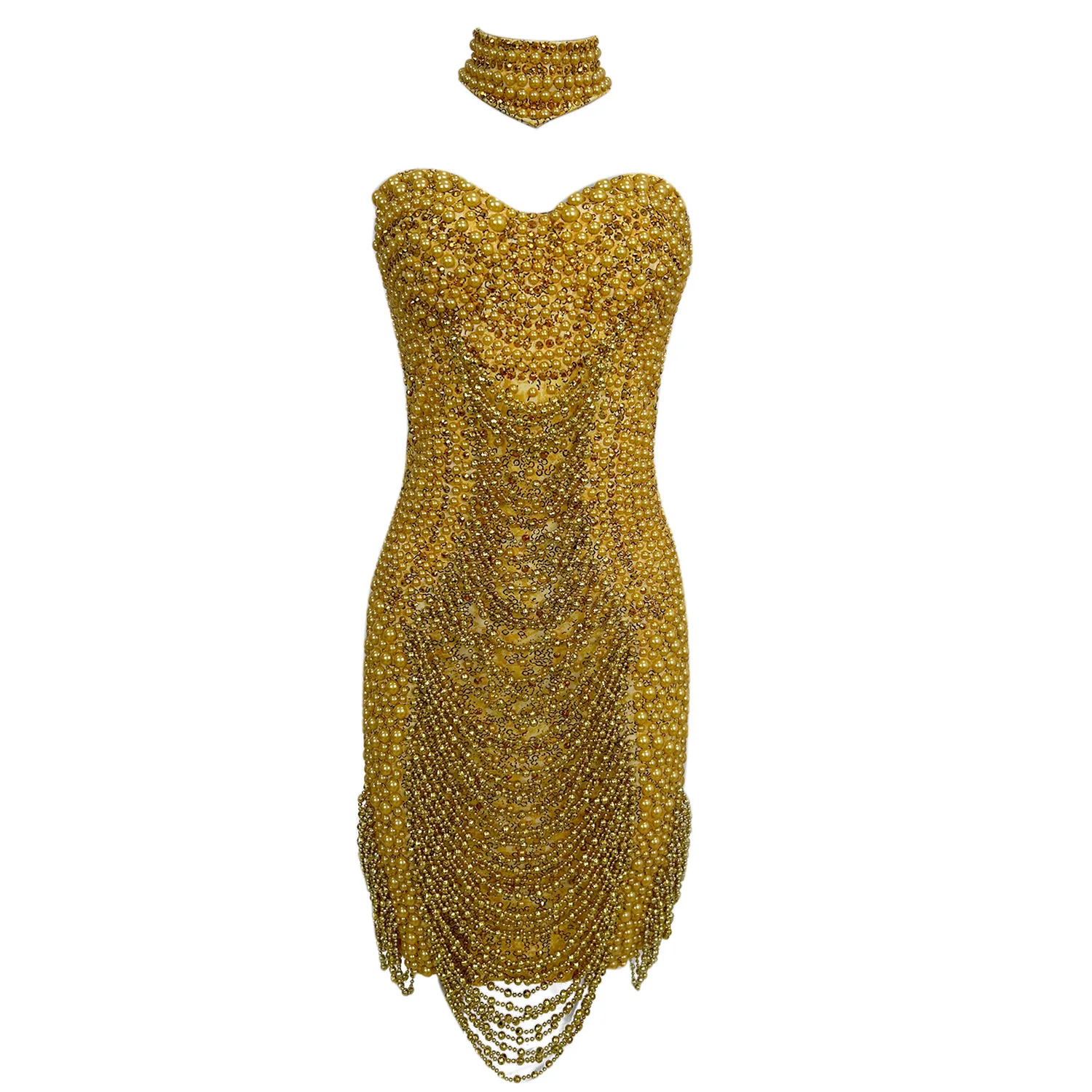 

Sparkling Pearl Strapless Dress Female Celebrity Red Carpet Stage Performance Dress Wedding Birthday Party Evening Dress yudu