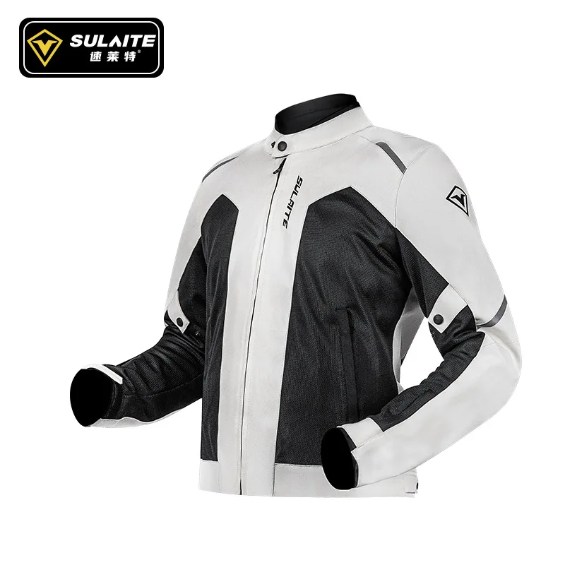 

SULAITE Motorcycle Riding Jacket Men Summer Breathable Mesh Full Zipper Reflective Adjustable Cuffs Touring Gear White Black