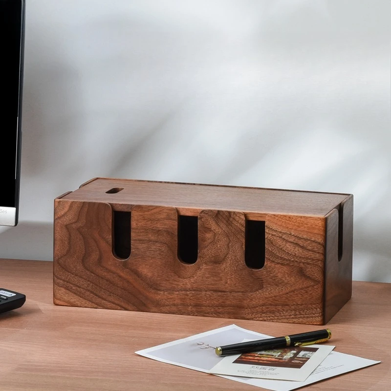 Plug-in Board, Storage Box, Charging Cable, Storage Artifact, Data Cable, Row Plug, Walnut Cable Box, Desktop Hub Box.