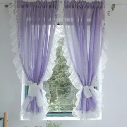 European Green Purple Sheer Curtains for Living Room Bedroom Sweet Lace Short Curtain for Kitchen Bathroom Closet Window Decor