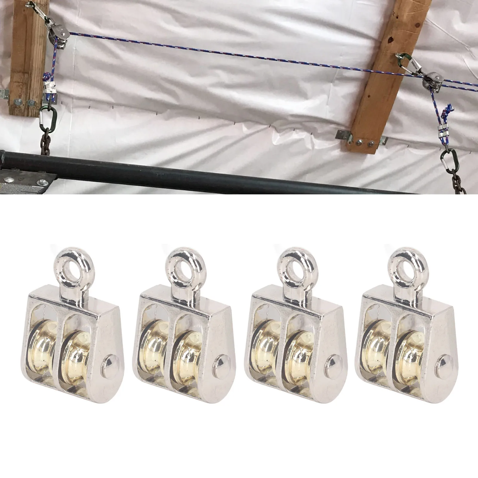 4 Pcs Double Pulley Block 100KG 220LBS Bearing Zinc Alloy Crane Lifting Cable Dual Pulley Roller pulley wheel