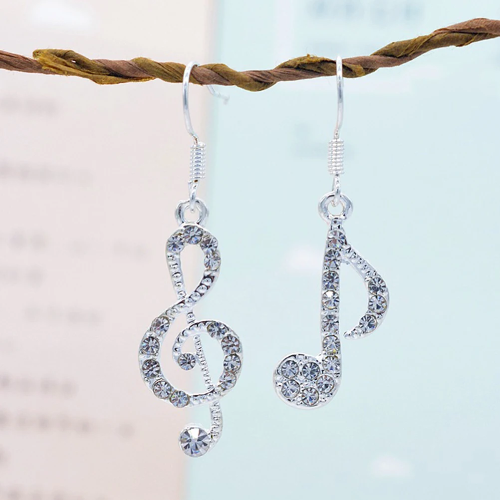 Pendientes asimétricos de cristal para mujer, joyería de moda con diamantes de imitación, nota musical, accesorios de fiesta elegantes