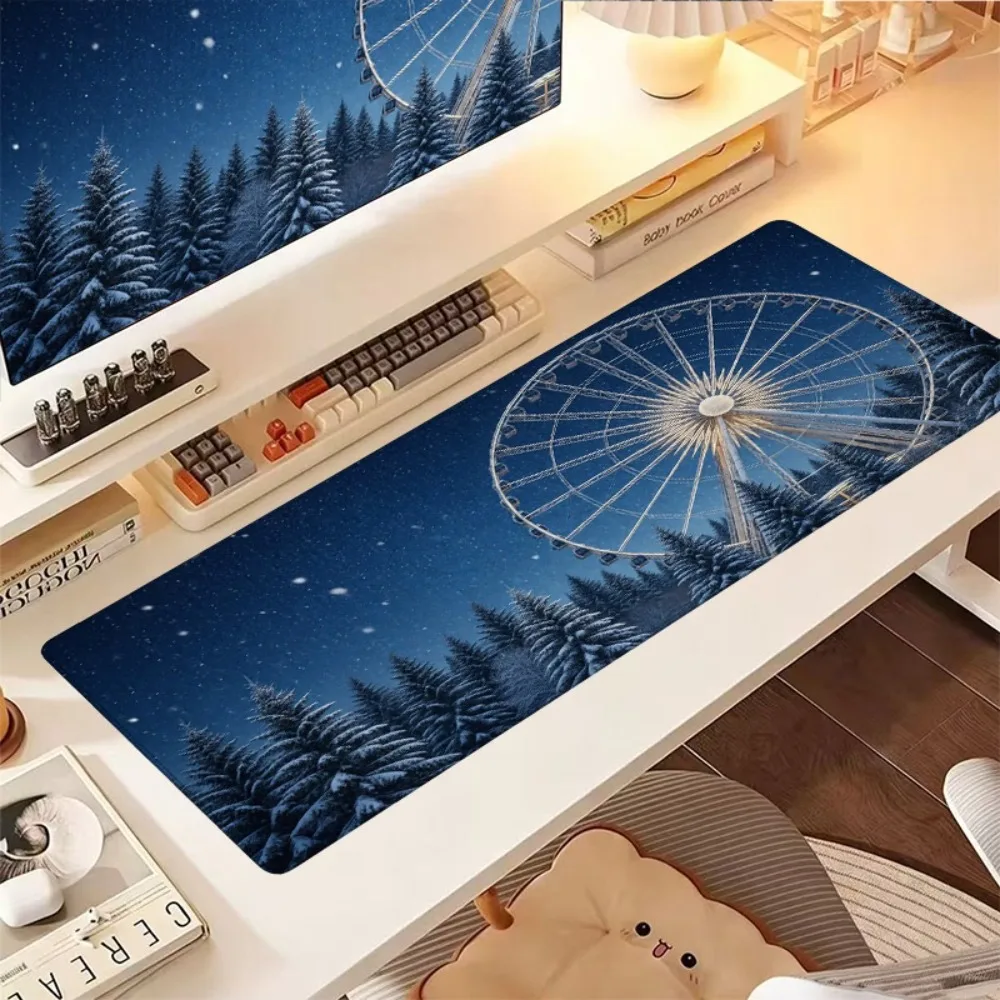 Alfombrilla de ratón divertida con diseño de noria de noche nevada, alfombrilla de ratón para juegos estilo dibujos animados, alfombrillas para escritorio.