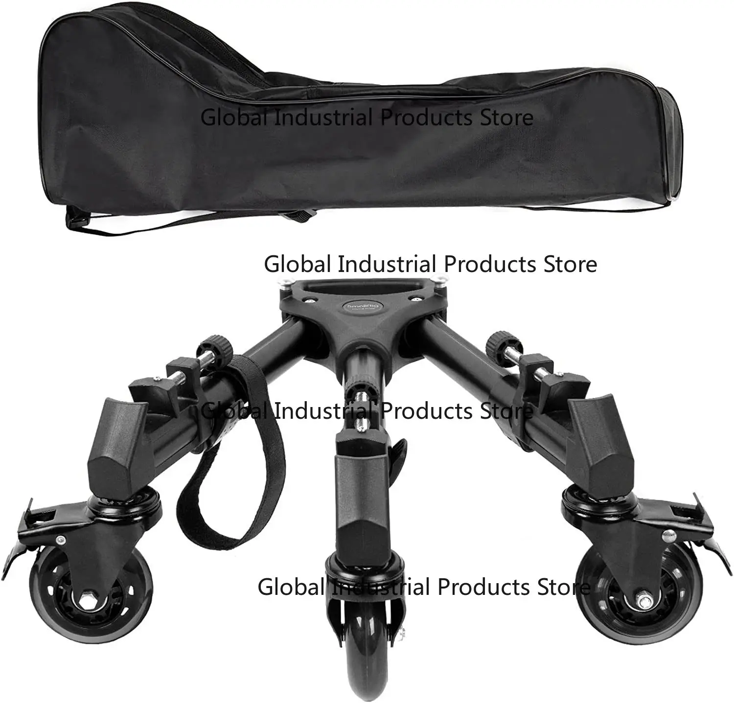 Universal Photography Tripod Dolly Heavy Duty with 3-Inch Rubber Wheels Adjustable Legs Carry Bag Included