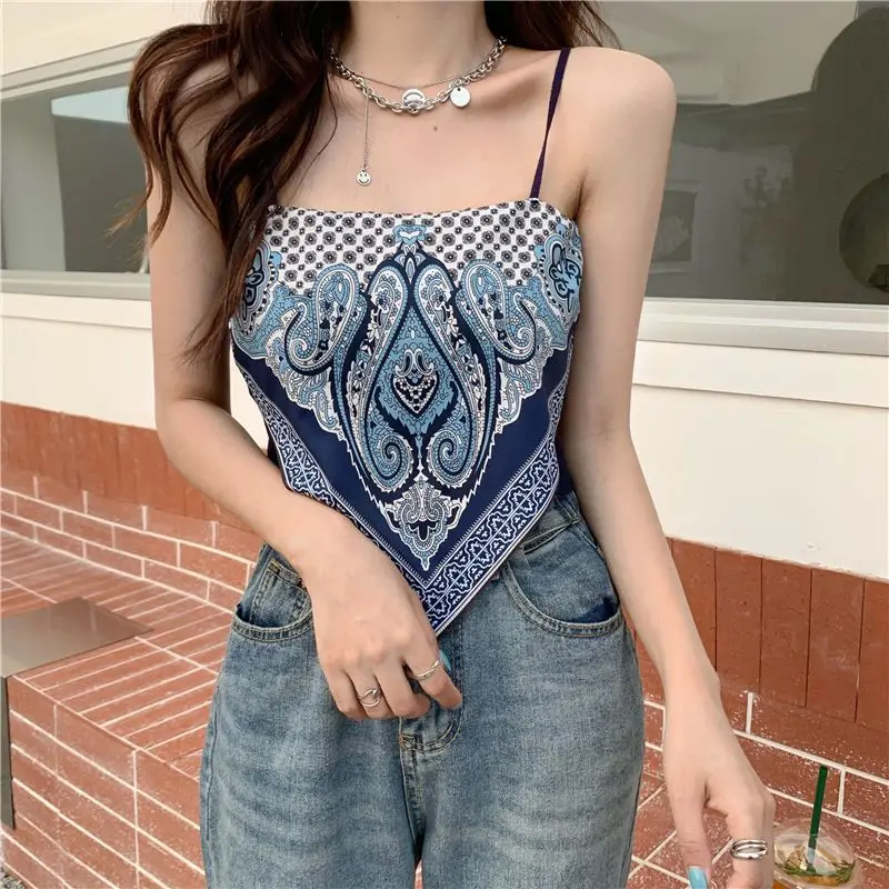 5 Colors Y2k Camis Women Summer Print Design Vintage Crop Tops Holiday Sexy Girls Fashion Backless Aesthetic Hotsweet Clothing