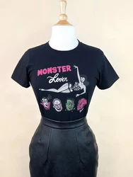 女性用モンスターオーバーサイズプリントTシャツ,ゴシックウェア,原宿,ダークボヘミアンスケルトン,2000s,グランジy2k