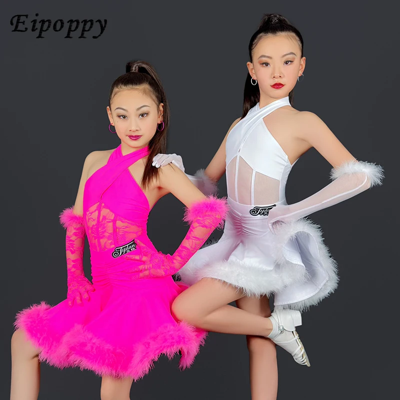 

Girls Latin Dance Dress Performance Clothes Feather Dress Suit Kids Competition Clothing Girls Latin Dance