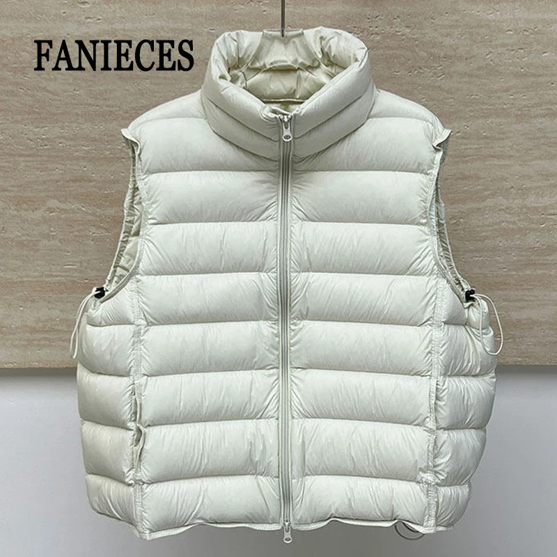 Quilted Puffer Vest Jackets Women Stand Collar Sleeveless Solid Color Warm Cotton Padded Casual Lightweight Waistcoat Outwear