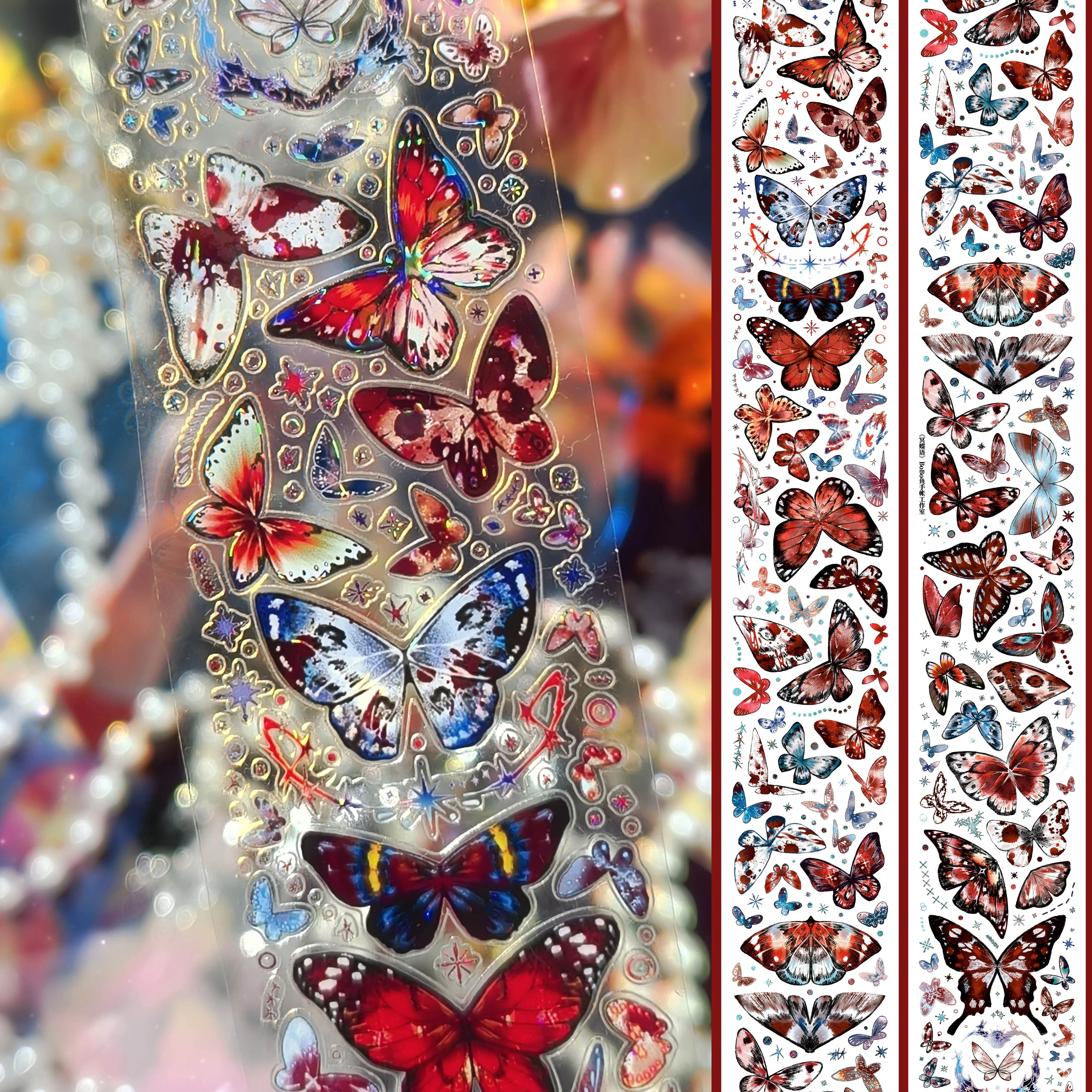 Ming Die Yu Sticker Roll Shell Glitter PET Tape, Pre-cut Bobo Fish Sticker for Journal Scrapbooking DIY Craft Decor