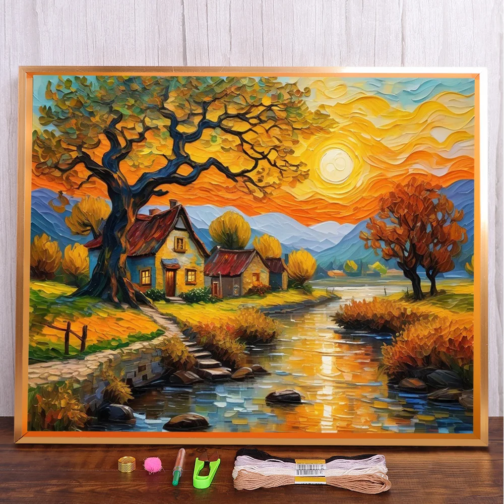 

Scenery House By River Pre-Printed 11CT Cross Stitch Kit Embroidery Knitting Craft Hobby Handicraft Jewelry Gift Home Decor