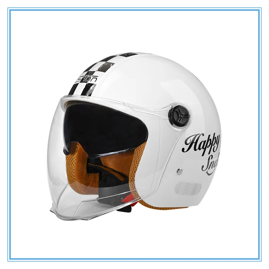 Vintage Double Lens Helmet Winter Electric Motorcycle Helmet All Seasons Abs Material Safety Protection for Motorcyclists