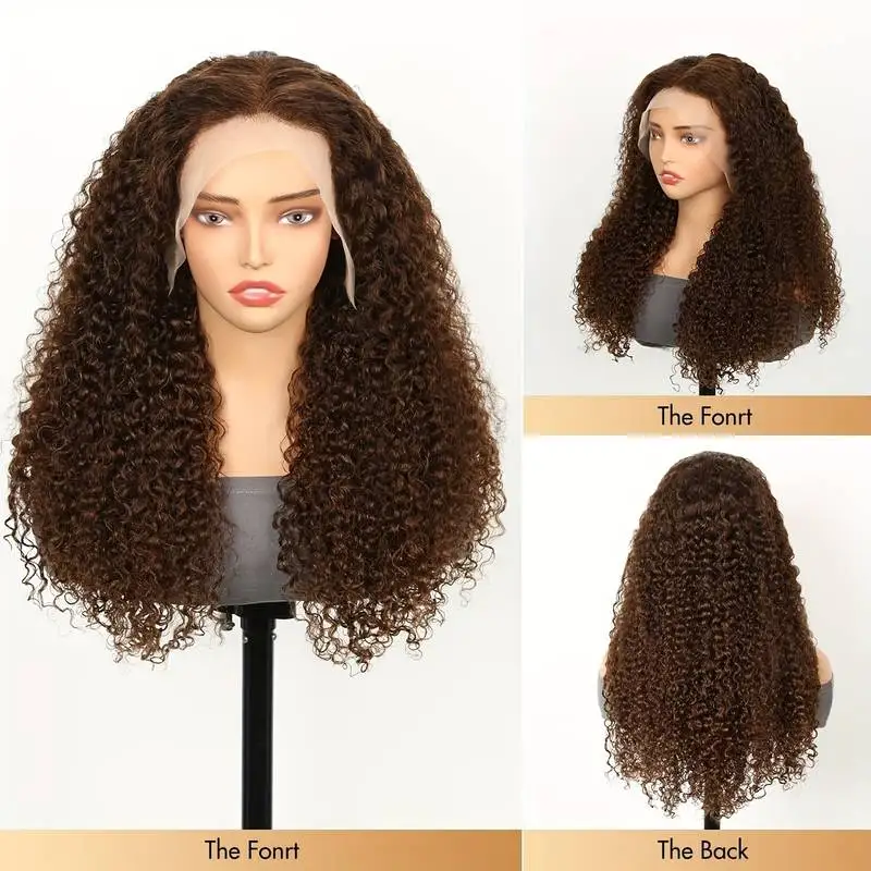 الشوكولاته براون الدانتيل الجبهة الباروكات مجعد موجة البرازيلي الملونة 34 بوصة 13x6 براون الدانتيل الباروكة الأمامية 100% خصلات الشعر المستعار الإنسان للنساء