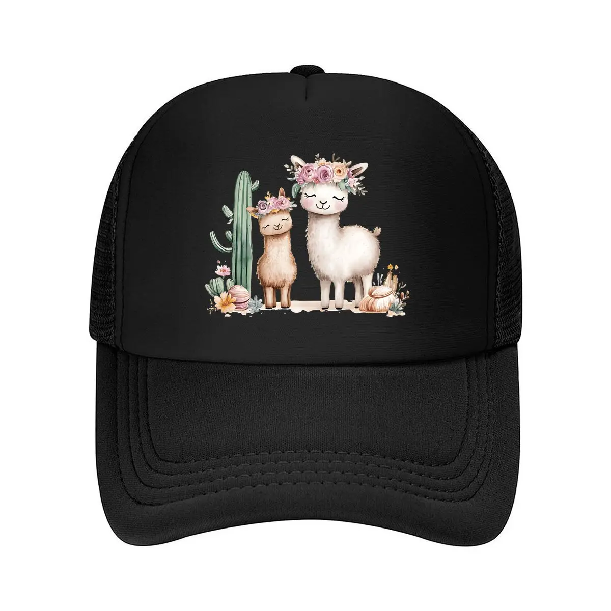 Casual With Llama Cactus Floral Print 2026 Mesh Baseball Cap