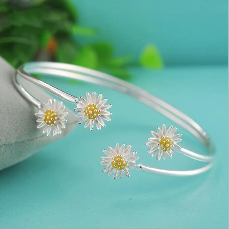 Personality Fashion Fresh 925 Sterling Silver Jewelry Multi-layer Daisy Sun Flower Female Opening Bracelet    SL034