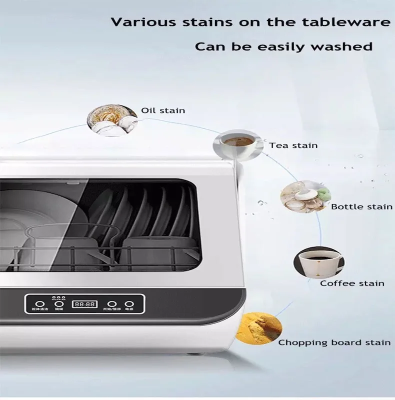 For BOOMING Mini Automatic Dishwasher Machine Kitchen Grey Golden Countertop Dishwasher With Clean